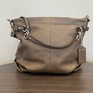 Coach Brown Leather Shoulder Bag with Silver Hardware